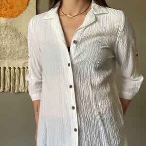 White Gauze Button Down - M